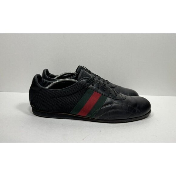 Gucci Black Leather Nylon Web Sneaker 295197 Men’s Size 13 US 12.5 G Shoes - Picture 1 of 13